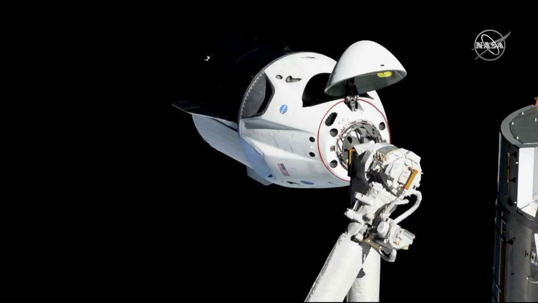 SpaceX's Crew Dragon docking with the International Space Station.