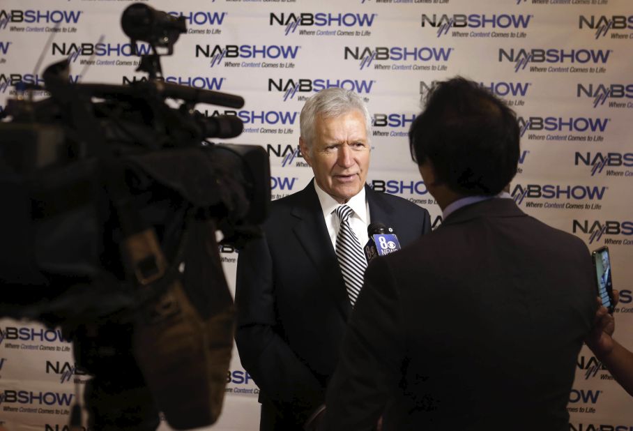 Alex Trebek is interviewed at the NAB Broadcasting Hall of Fame Awards on Monday, April 9, 2018, in Las Vegas, where "Jeopardy!" was among the inductees.
