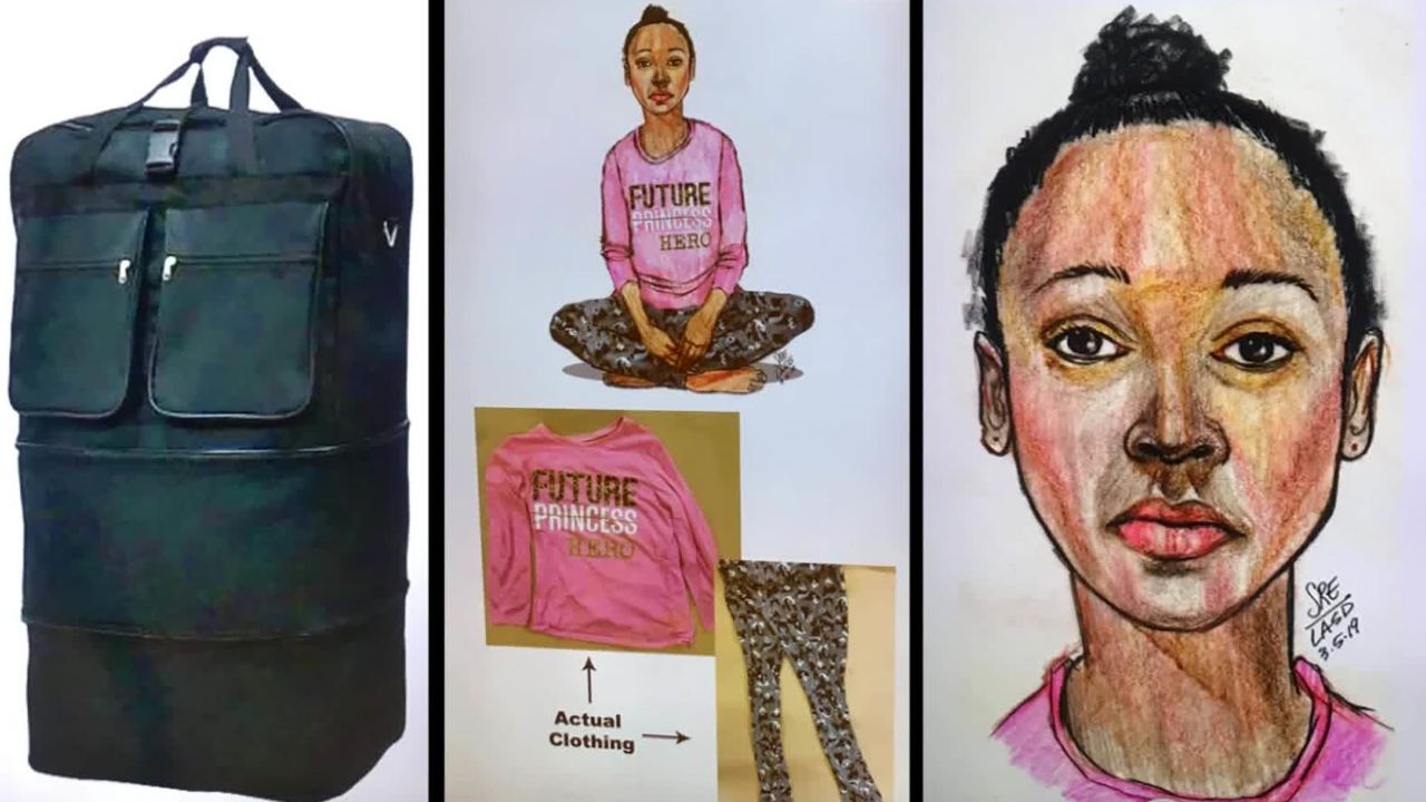 The girl's body was found in a roll-away black duffel bag, authorities said.