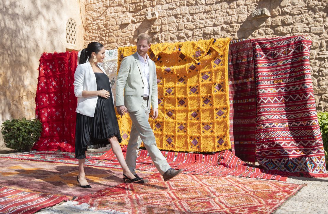 All eyes were on Meghan's baby bump when she and Harry traveled to Morocco in February.