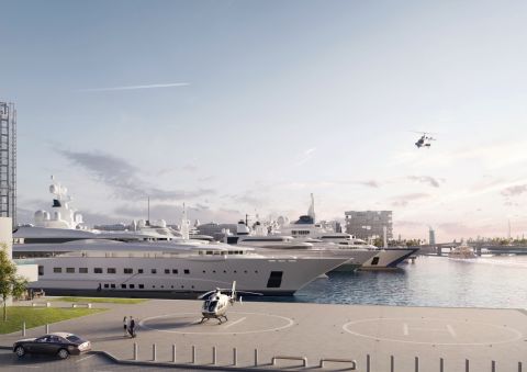 The superyacht-dedicated marina will have 180 berths, including 45 for yachts over 50 meters and eight for yachts over 100 meters. The area aims to offer more privacy and exclusivity, and features a helipad with two landing platforms. 