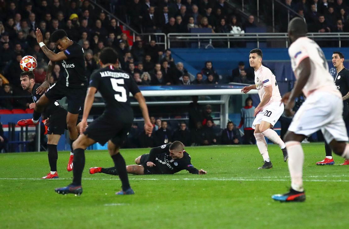 Prenel Kimpembe of PSG was adjudged to have handled the ball inside the penalty area.