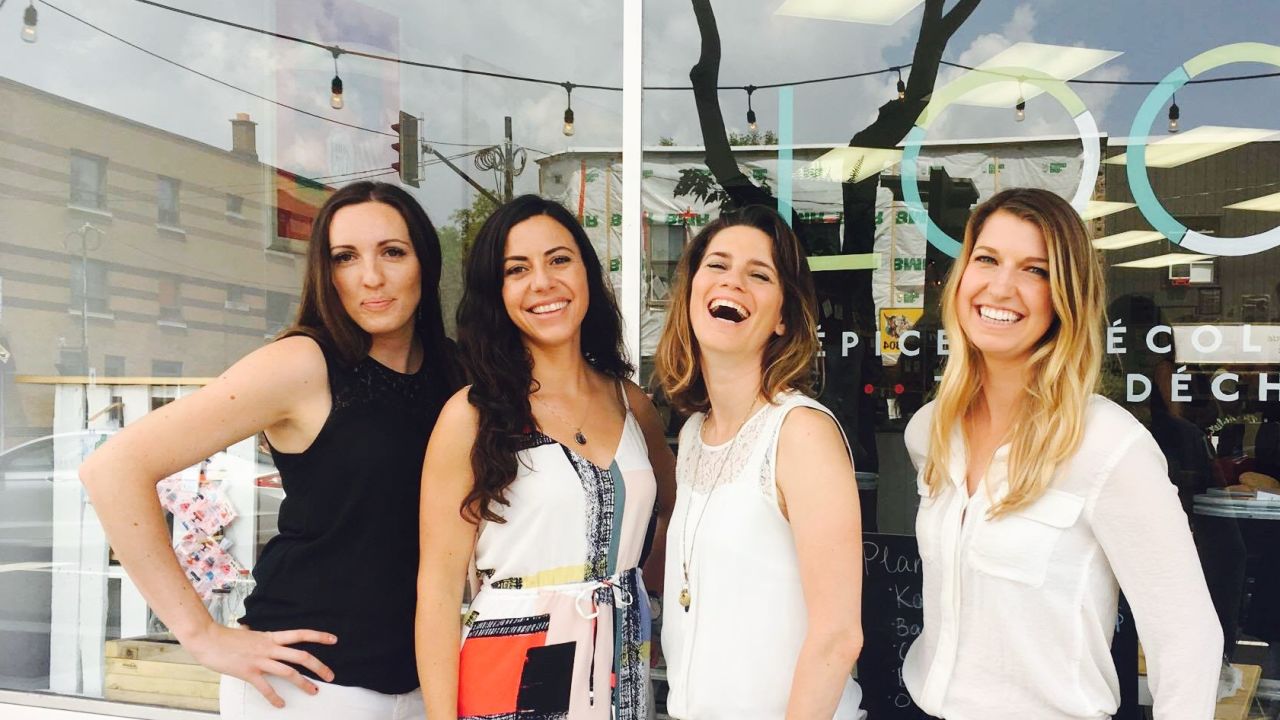 The four female co-founders of zero-waste shop Épicerie Loco: Marie-Soleil L'Allier, Sophie Maccario, Martine Gariépy and Andréanne Laurin. 