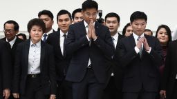Thai Raksa Chart party leader Preechaphol Pongpanich (C) with other officials arrives at the Constitutional Court in Bangkok on March 7, 2019, for a court ruling. - A Thai party which is a crucial cog in the election strategy of the Shinawatra political clan could be dissolved by a court on March 7 for its ill-starred bid to front a princess as its candidate for premier. (Photo by Lillian SUWANRUMPHA / AFP) / CORRECTION: The erroneous mention[s] appearing in the metadata of this photo by Lillian SUWANRUMPHA   has been modified in AFP systems in the following manner: [Pongpanich] instead of [Pongpanit] and [2019] instead of [2018]. Please immediately remove the erroneous mention[s] from all your online services and delete it (them) from your servers. If you have been authorized by AFP to distribute it (them) to third parties, please ensure that the same actions are carried out by them. Failure to promptly comply with these instructions will entail liability on your part for any continued or post notification usage. Therefore we thank you very much for all your attention and prompt action. We are sorry for the inconvenience this notification may cause and remain at your disposal for any further information you may require. / /        (Photo credit should read LILLIAN SUWANRUMPHA/AFP/Getty Images)