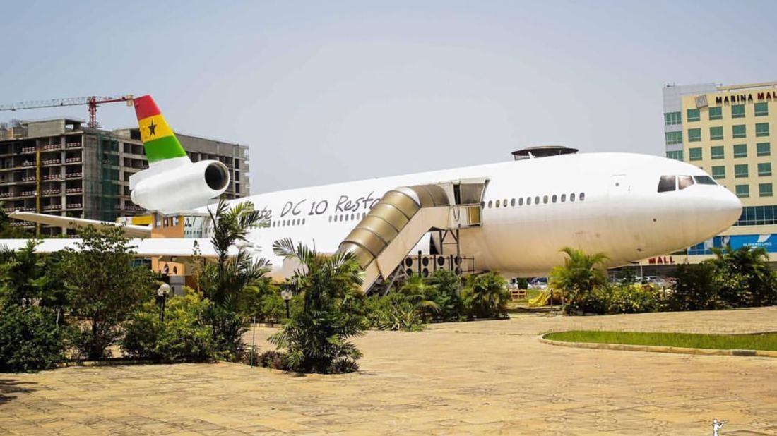 <strong>La Tante DC10, Accra, Ghana: </strong>Once an operational Ghana Airways plane, this McDonnell Douglas DC-10 now dishes up Ghanaian food on the daily from a prime location right next to the airport. 