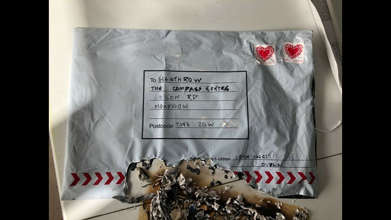 This handout photo, provided by police, shows a package that contained an improvised explosive device on Tuesday, March 5. Three improvised explosive devices <a href="https://www.cnn.com/2019/03/05/uk/london-explosives-police-gbr-intl/index.html" target="_blank">were found near major London transport hubs</a> on Tuesday, and police were treating them as linked incidents.