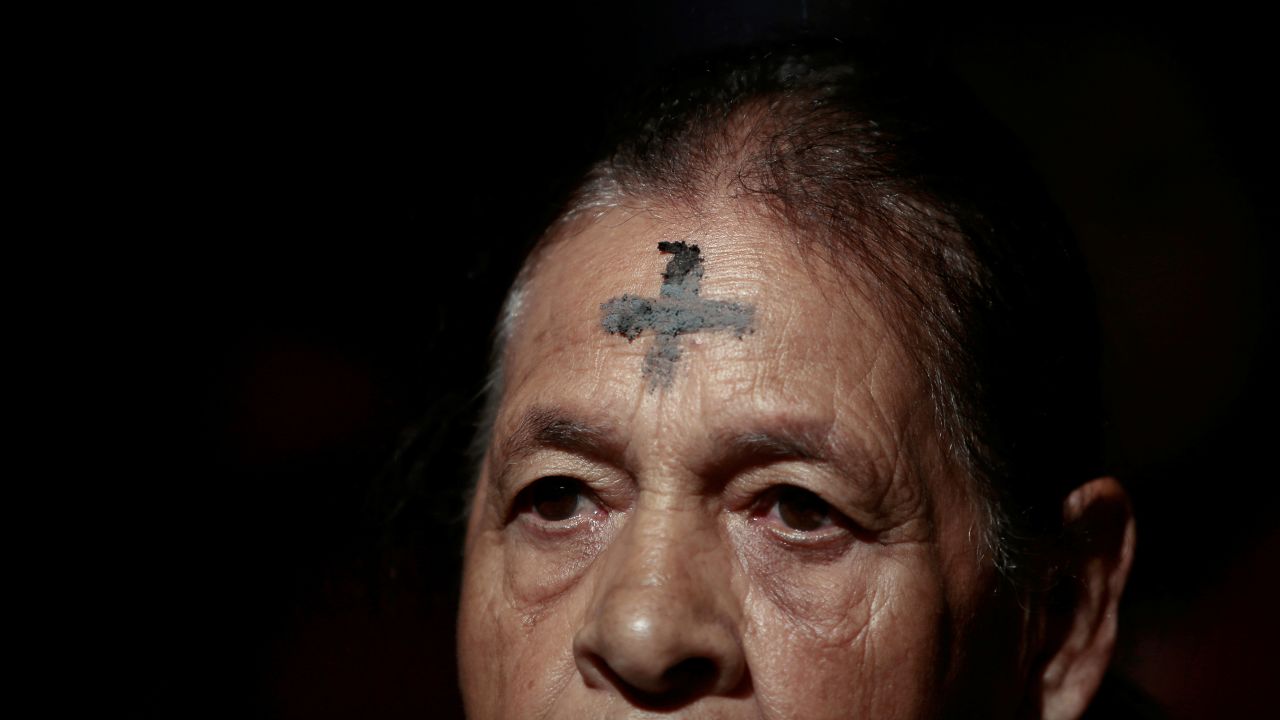 A woman wears a cross of ashes on her forehead during an Ash Wednesday service in San Jose, Costa Rica, on March 6.