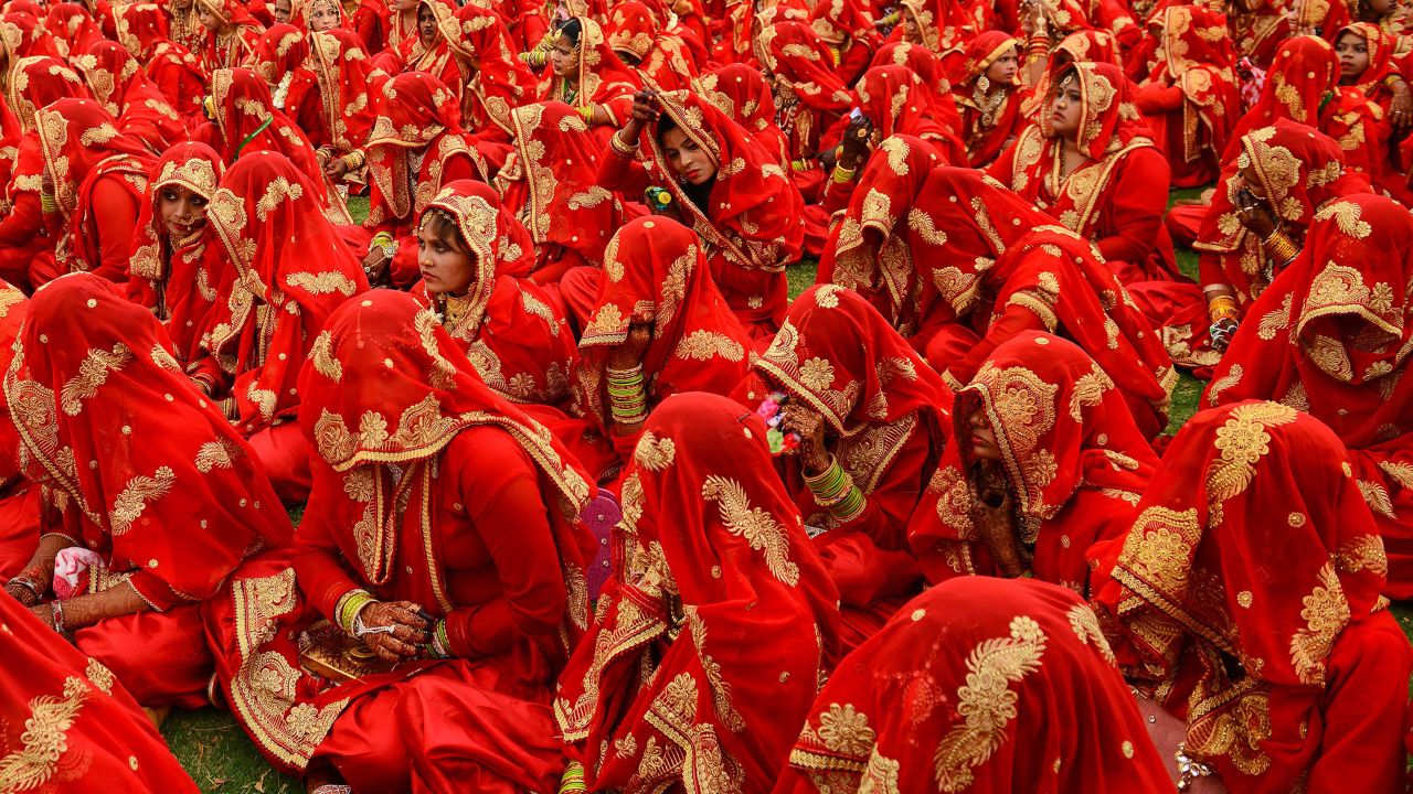 Brides-to-be gather at a mass wedding ceremony in Ahmedabad, India, on Sunday, March 3.