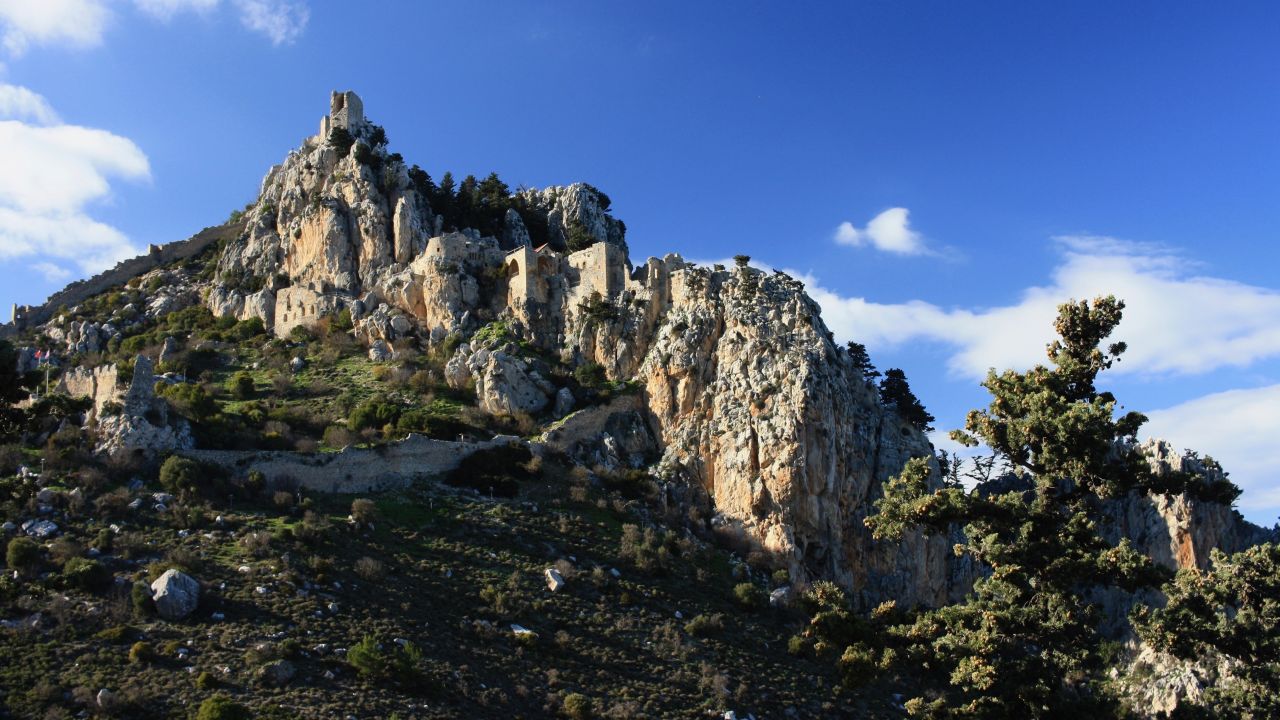The Byzantine Saint Hilarion Castle fortifies an already-forbidding ridge in the Kyrenia mountains. 