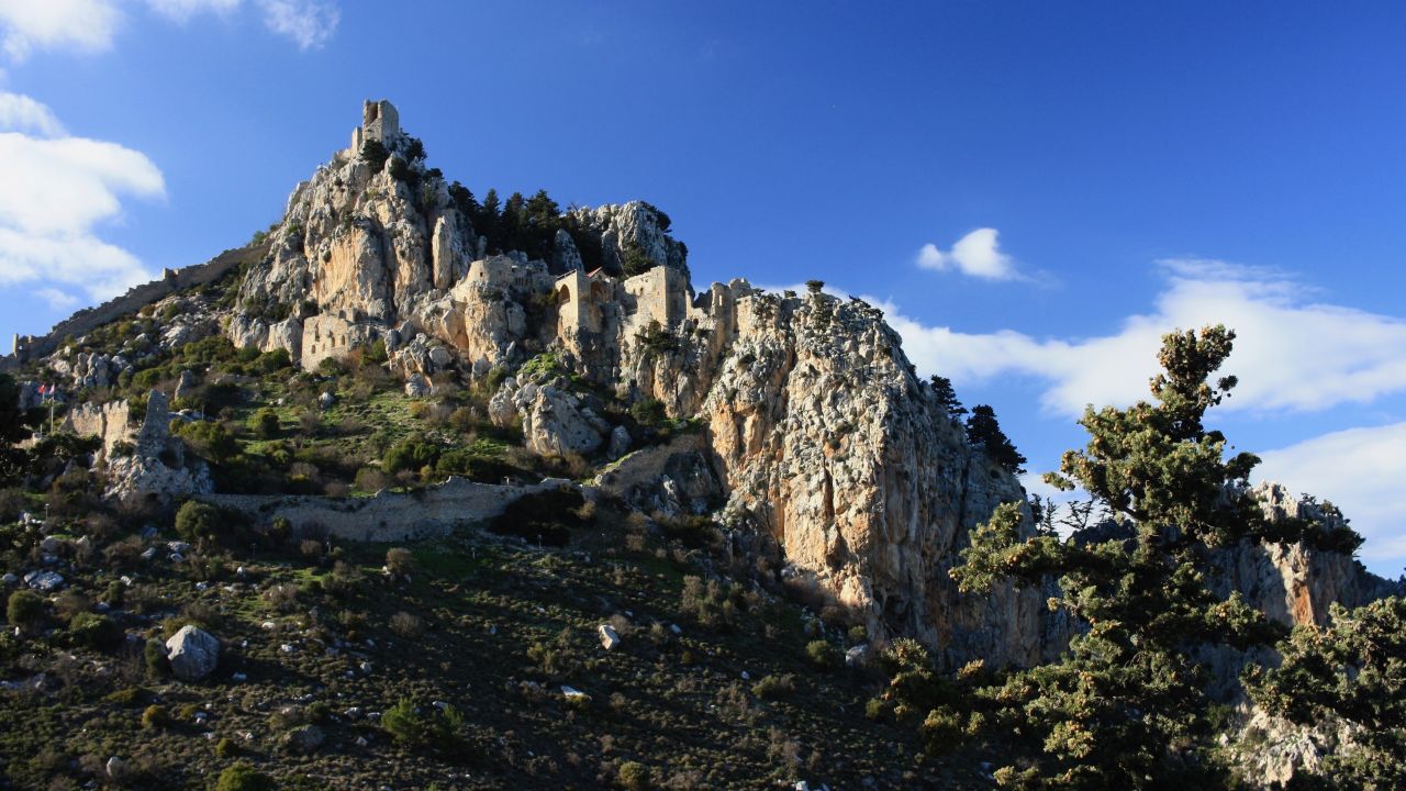 The Byzantine Saint Hilarion Castle fortifies an already-forbidding ridge in the Kyrenia mountains.