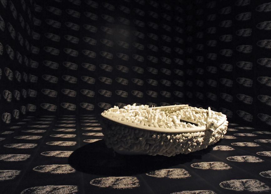 A sculpture from Kusama's 1963 New York show "One Thousand Boats Show," on display at London's Tate Modern in 2012.
