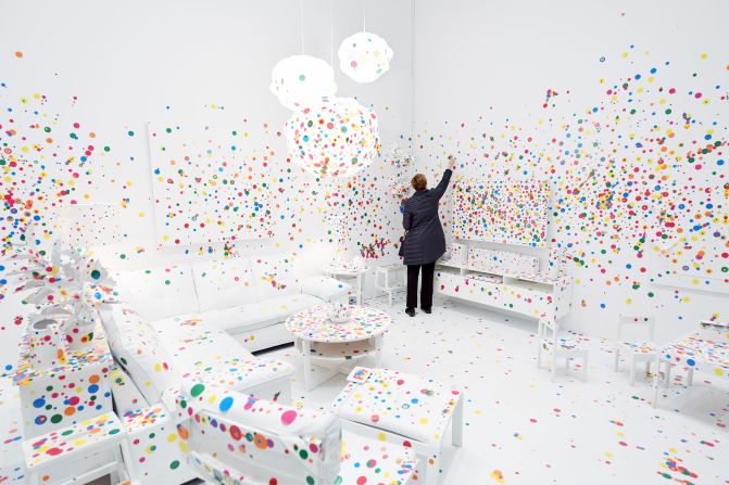 An "Obliteration Room" installation at the Hirshhorn Museum's 2017 exhibition of Kusama's work.