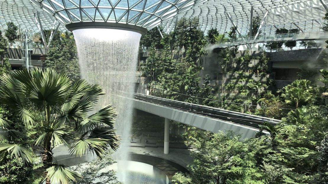 Singapore is home to the world's tallest indoor waterfall, which pumps 10,000 gallons of water per minute.  