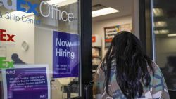 NEW YORK, NY - JANUARY 4: A woman enters a FedEx Office store with 'now hiring' sign on the door in Lower Manhattan, January 4, 2019 in New York City. Following a strong December jobs report, U.S. stocks soared on Friday. In a television interview on Friday morning, National Economic Council Director Larry Kudlow said he believes there is 'no recession in sight.' (Photo by Drew Angerer/Getty Images)