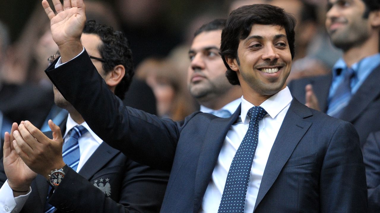 Manchester city owner Sheikh Mansour bin Zayed Al Nahyan looks on during his club's match against Liverpool in 2010.