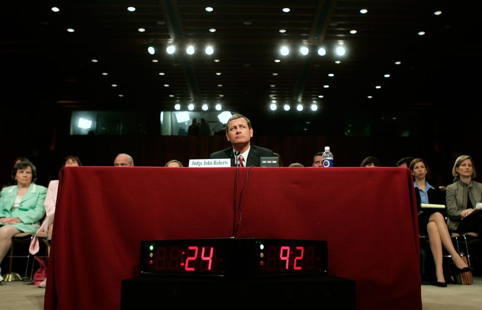Roberts answers questions during his second day of confirmation hearings in September 2005. The Senate voted 78-22 to confirm him.
