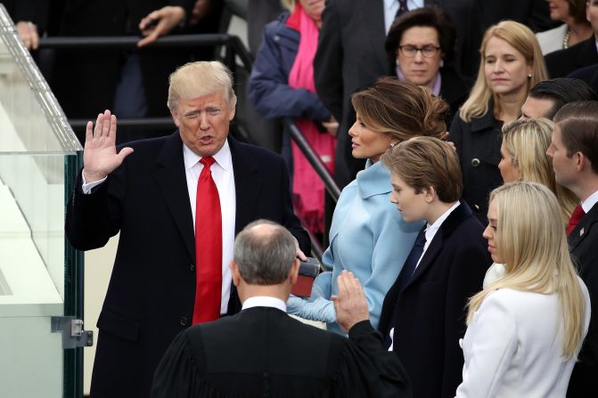 Roberts administers the oath of office to President Donald Trump in 2017.