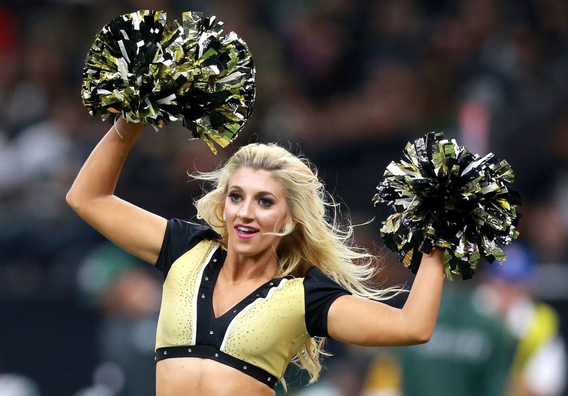 Jacalyn Bailey Davis, a New Orleans Saints cheerleade, performs during a NFL game at the Mercedes-Benz Superdome on December 17, 2017, in New Orleans.