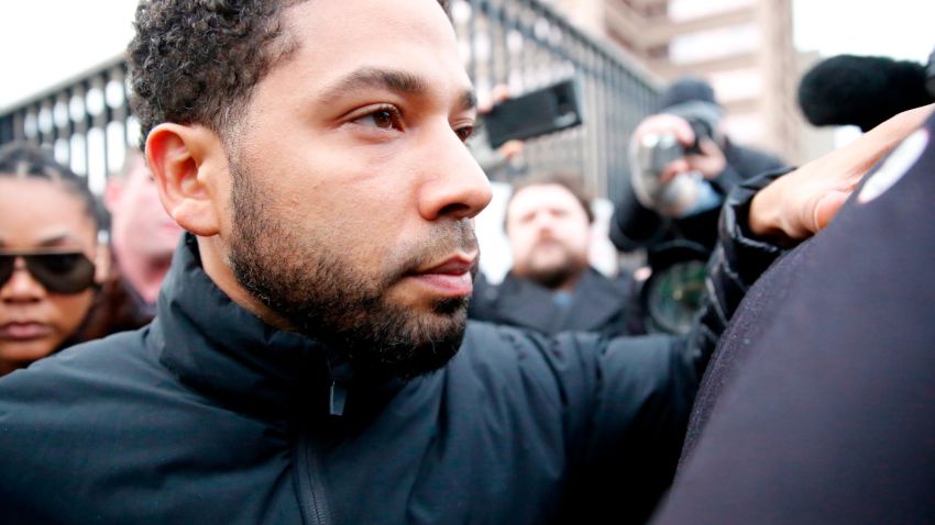 Empire actor Jussie Smollett leaves Cook County jail after posting bond on February 21, 2019 in Chicago, Illinois.  Smollett has been accused with arranging a homophobic, racist attack against himself in an attempt to raise his profile because he was dissatisfied with his salary.