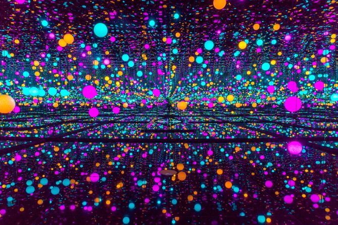 Colorful LED lights form part of Kusama's 2014 exhibition "Infinity Mirrored Room -- Brilliance of the Souls."