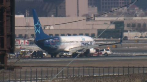 The Transat plane landed at Newark Airport.