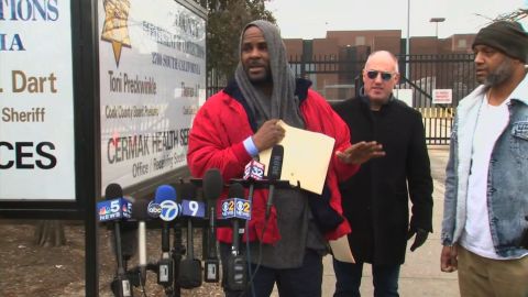 R. Kelly addresses reporters Saturday in Chicago after being released from jail in a child support case.