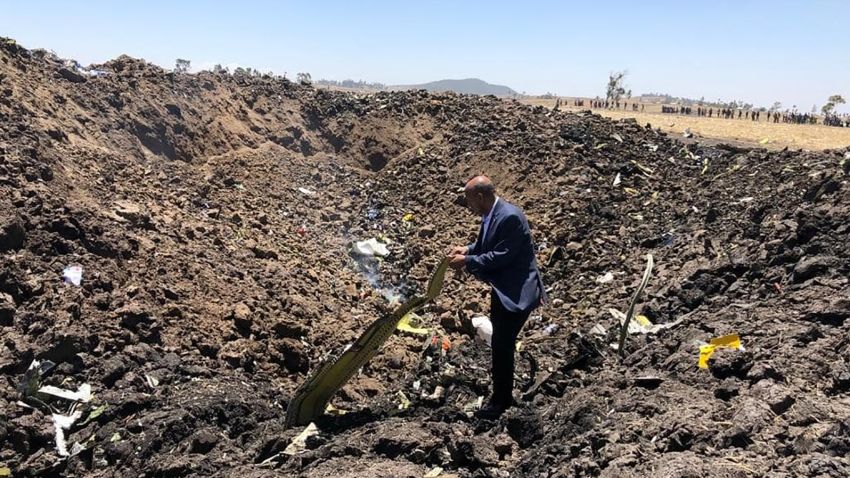 Ethiopian Airlines issued this image on their official facebook page. Pictured, the CEO visiting the crash siteAccident Bulletin no. 2Issued on march 10, 2019 at 01:46 PMEthiopian Airlines Group CEO deeply regrets the fatal accident involved on ET 302 /March 10 on a scheduled flight from Addis Ababa to Nairobi.The group CEO who is at the accident scene right now regrets to confirm that there are no survivors.He expresses his profound sympathy and condolences to the families and loved ones of passengers and c
