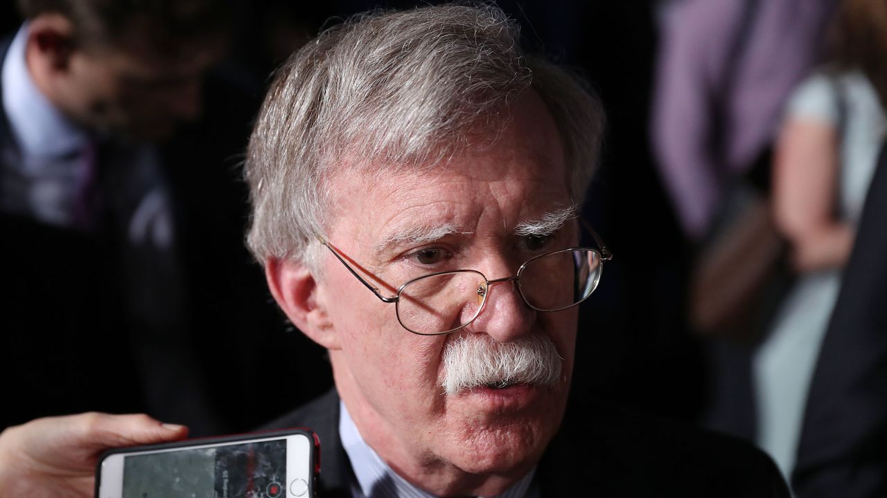 MIAMI, FLORIDA - FEBRUARY 18:  National Security Adviser John Bolton speaks to the media before the arrival of President Donald Trump during a rally at Florida International University  on February 18, 2019 in Miami, Florida. President Trump is scheduled to speak about  the ongoing crisis in Venezuela. (Photo by Joe Raedle/Getty Images)