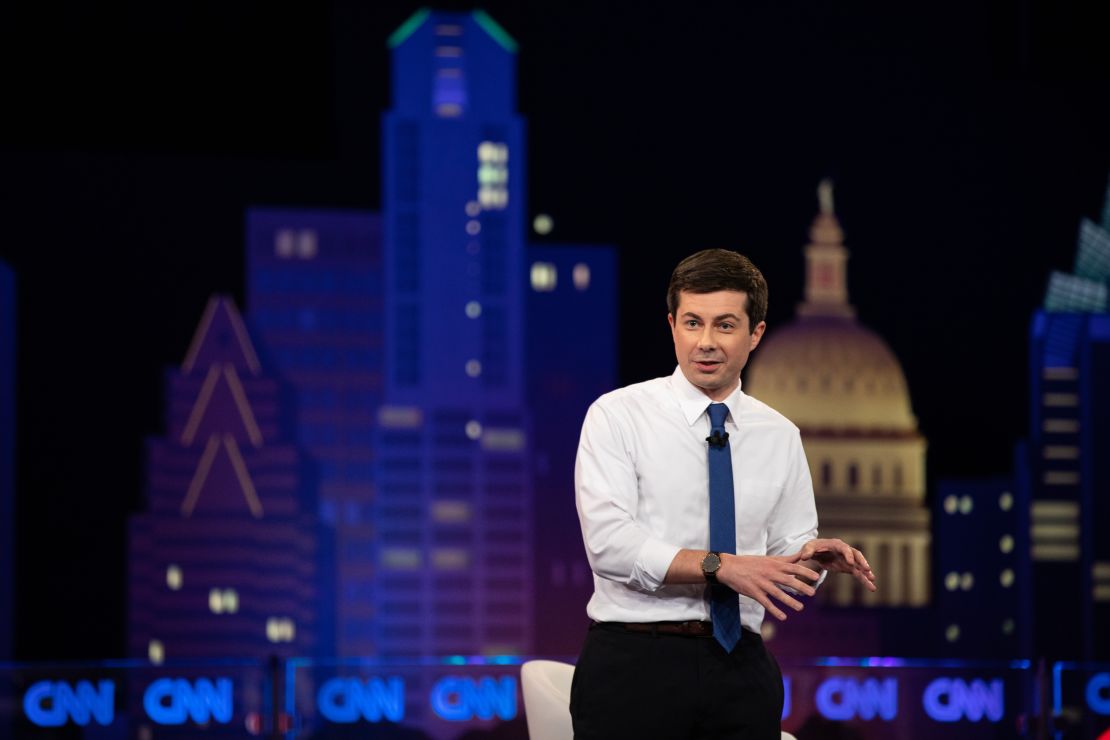 Buttigieg speaks during the CNN Democratic Presidential Town Hall at SXSW at ACL Live at the Moody Theater in Austin, Tex., on March 10, 2019. 