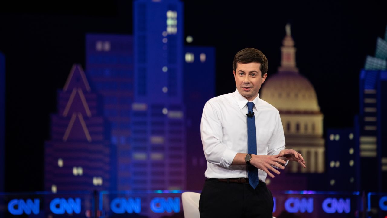 Buttigieg speaks during the CNN Democratic Presidential Town Hall at SXSW at ACL Live at the Moody Theater in Austin, Tex., on March 10, 2019. 