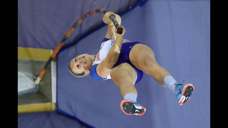 Holly Bradshaw of Great Britain competes in the women's pole vault final of the European Athletics Indoor Championships on Sunday, March 3 in Glasgow, Scotland.