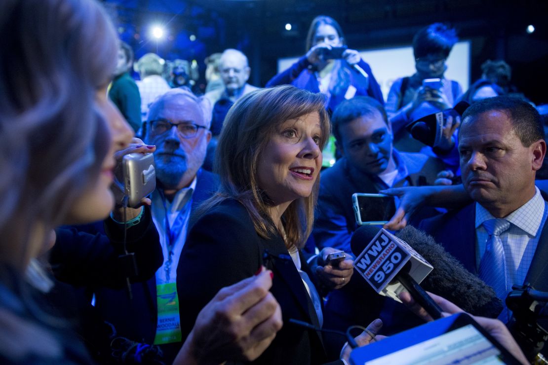  Mary Barra, CEO of GM, speaks to members of the media ahead of the 2016 North American Auto Show in Detroit, Michigan.