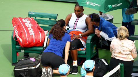 Williams met with medical staff at Indian Wells during her match against Garbine Muguruza.