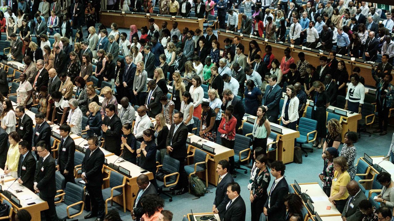 A moment of silence is held for the victims at the UN Environment Assembly.