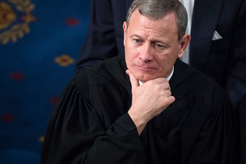 Supreme Court Chief Justice John Roberts listens to President Donald Trump's State of the Union address in January 2018.