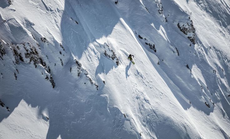 The adventurers then skied down the mountain's pristine slopes.