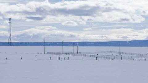 A Triangle Communication cell phone tower in rural Montana, less than half a mile from a fenced-in  ICBM silo