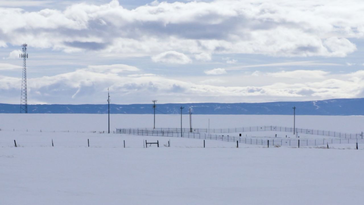 A Triangle Communication cell phone tower in rural Montana, less than half a mile from a fenced-in ICBM silo