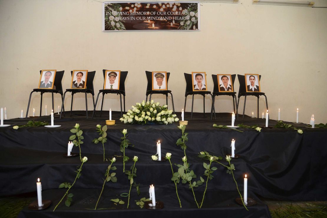 Photographs of the seven deceased crew members on display in Addis Ababa.