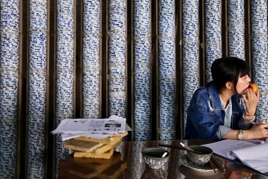 Jingdezhen's signature blue-and-white Qinghua wares, produced by local masters, are up for purchase at the historical kiln area. 