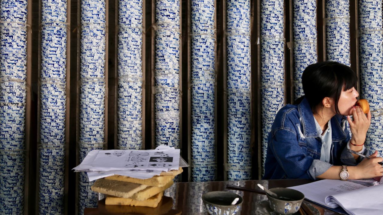 Jingdezhen's signature blue-and-white Qinghua wares, produced by local masters, are up for purchase at the historical kiln area. 