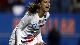 FRISCO, TX - OCTOBER 17:  Alex Morgan #13 of the United States celebrates her goal against Canada in the CONCACAF Women's Championship final match at Toyota Stadium on October 17, 2018 in Frisco, Texas.  (Photo by Ronald Martinez/Getty Images)