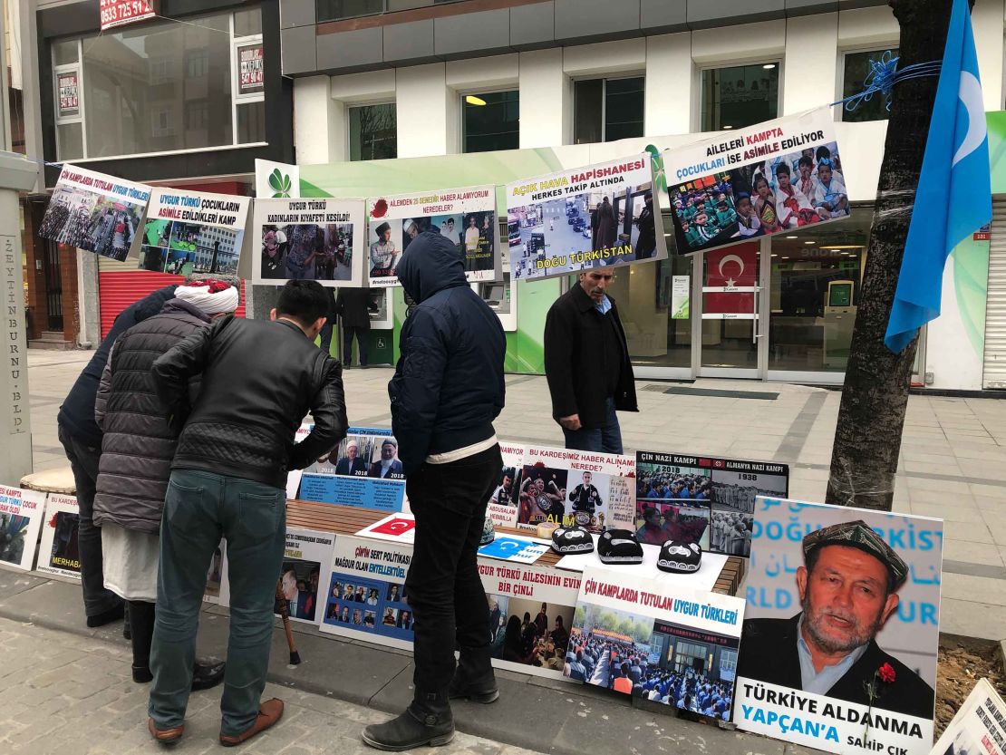 A Uyghur stand in Istanbul pays tribute to disappeared people, believed to be detained in Chinese concentration camps in western China.