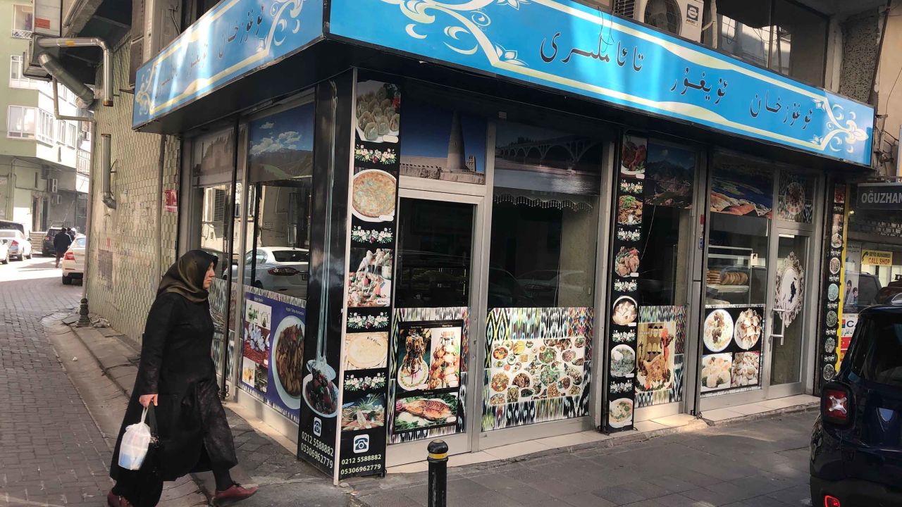 A Uyghur restaurant displays the group's native script, which is banned in China.