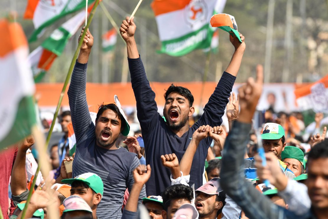 Indian Congress party supporters at a public rally in Guwahati on February 26, 2019. 