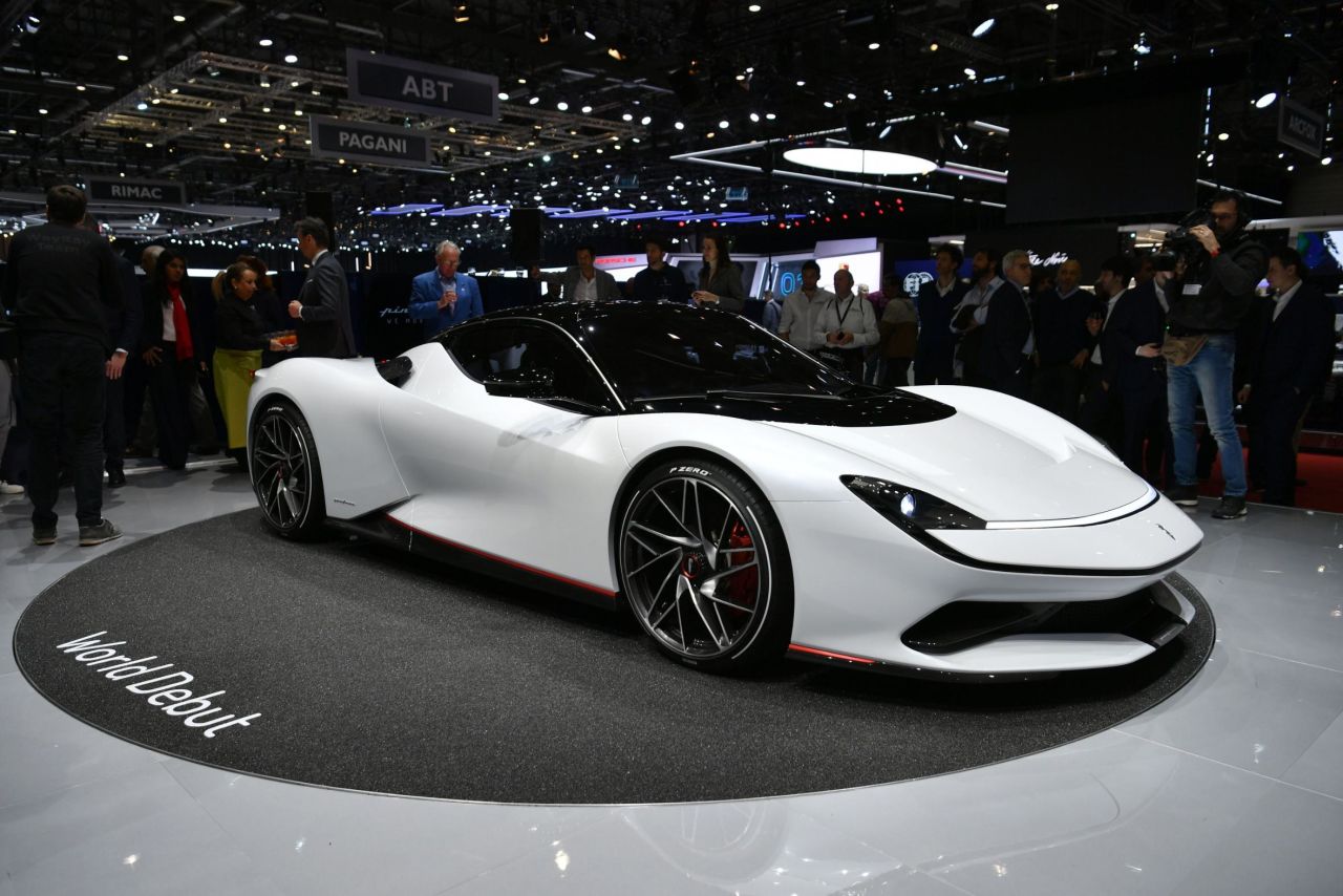 A white version of the Pininfarina Battista at the Geneva International Motor Show.