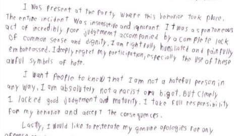 Students wrote letters of apology for their actions at the party.