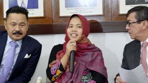 Siti Aisyah speaks at a news conference at the Indonesian Embassy in Kuala Lumpur on March 11 following her release.