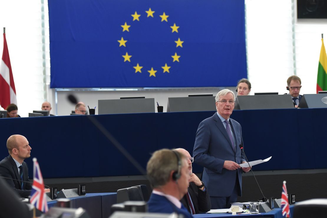 EU chief Brexit negotiator Michel Barnier (R) told Members of the European Parliament on Wednesday that the ball was firmly in London's court. 