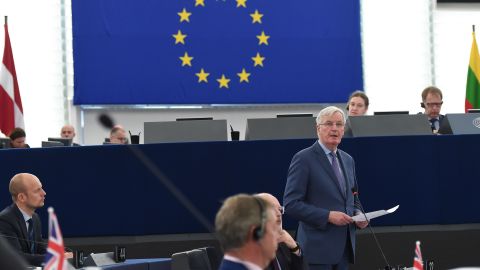 EU chief Brexit negotiator Michel Barnier (R) told Members of the European Parliament on Wednesday that the ball was firmly in London's court. 